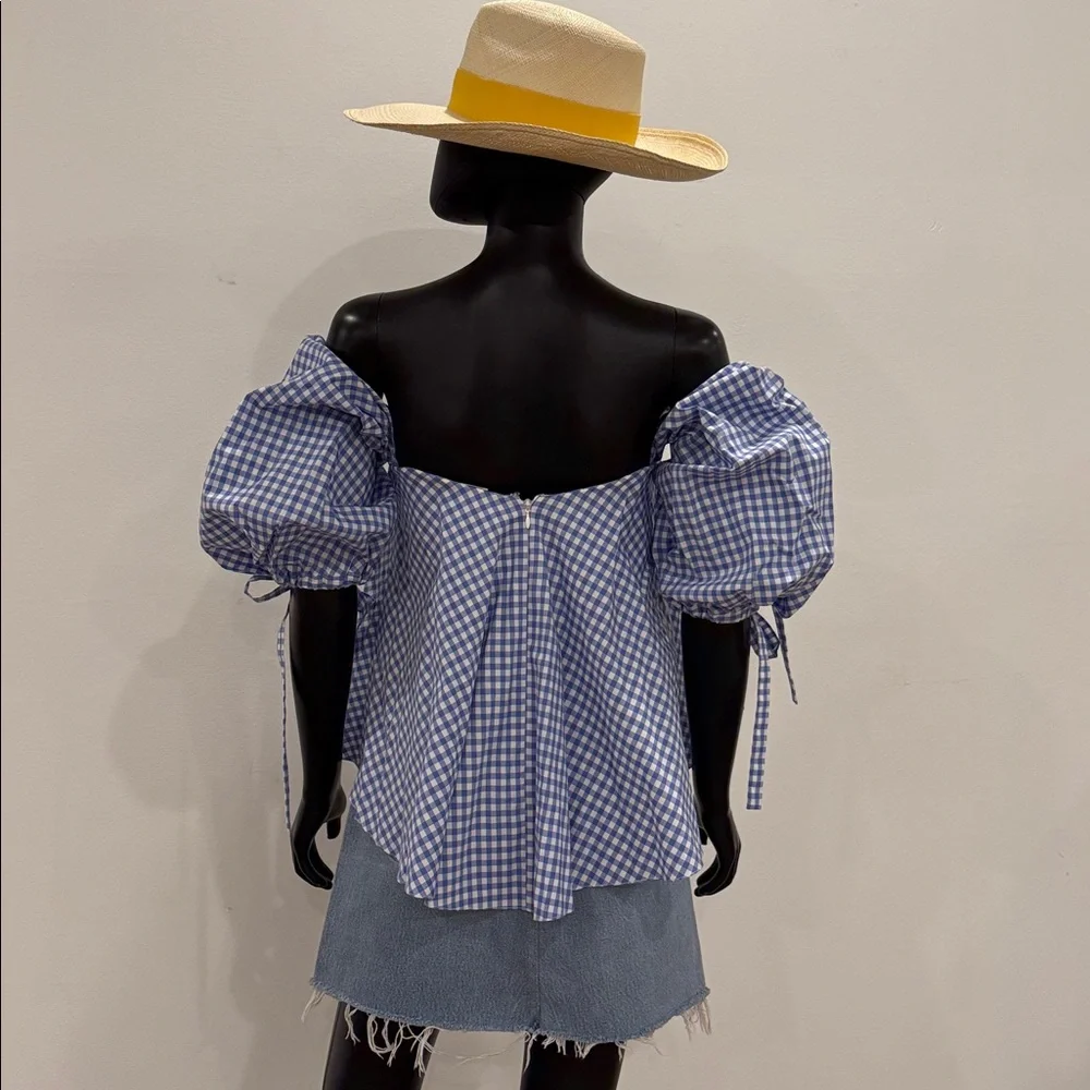 Caroline Constas Gingham Corset Off-Shoulder Top S Bergdorf Goodman Never Worn - Picture 8 of 12